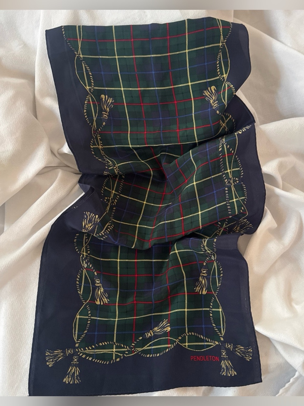 Pendleton silk scarf plaid blue red